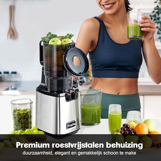 Slowjuicer - Fruitpers - Gezond Sap Maken - Extra Grote Vulopening - 1.8 Liter - Zilver — afbeelding 4