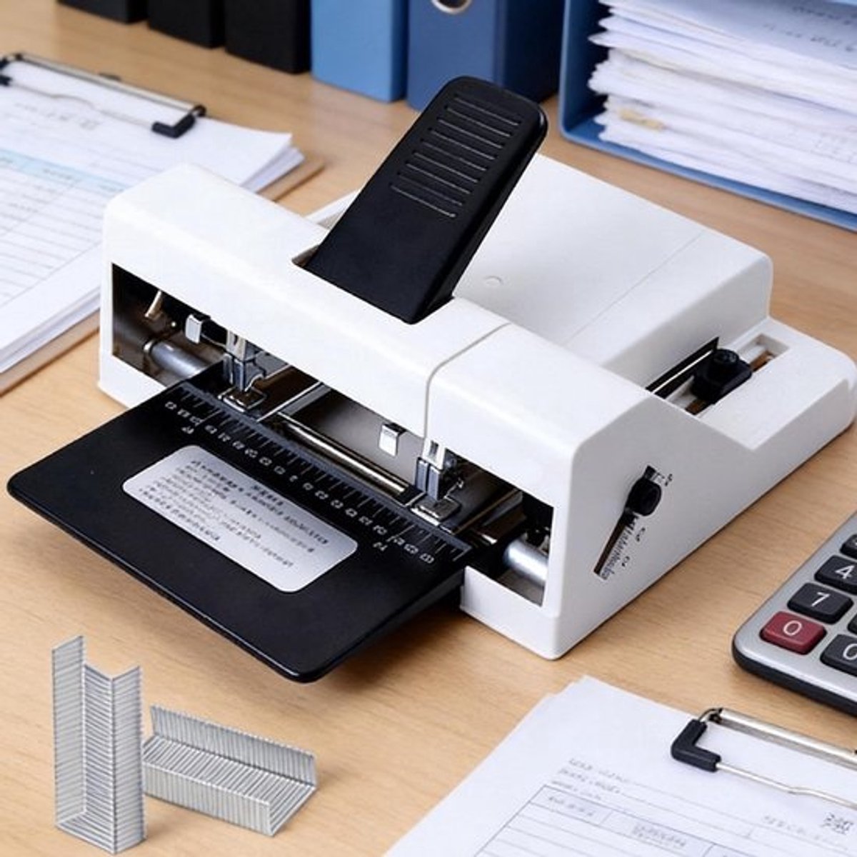 Dubbelkoppige nietmachine - Zware nietmachine Bureau nietapparaat - Papier binden - 50 vellen capaciteit - 2-210 mm papierinvoer - Zilver