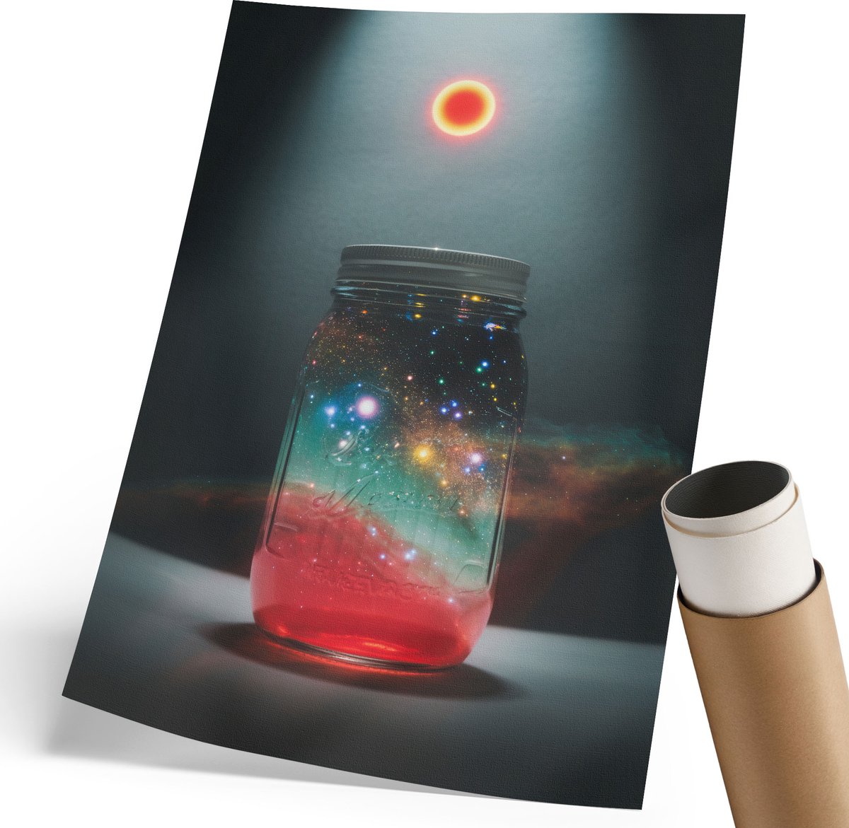 Coloray Polycanvas Wandposter - Ruimte In Een Pot, Illustratie - 210 x 297 mm - Rood Wanddecoratie - Rechthoek - Wandkunstwerk - Woonkamer, Slaapkamer, Kantoor - Modern