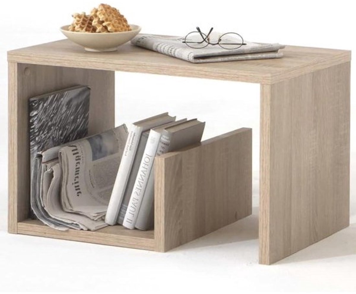 Bijzettafel - Nachtkastje Tafel - Opbergen Woonkamer - Krasbestendig Oppervlak - 59 x 38 x 36 cm - Eiken Wit