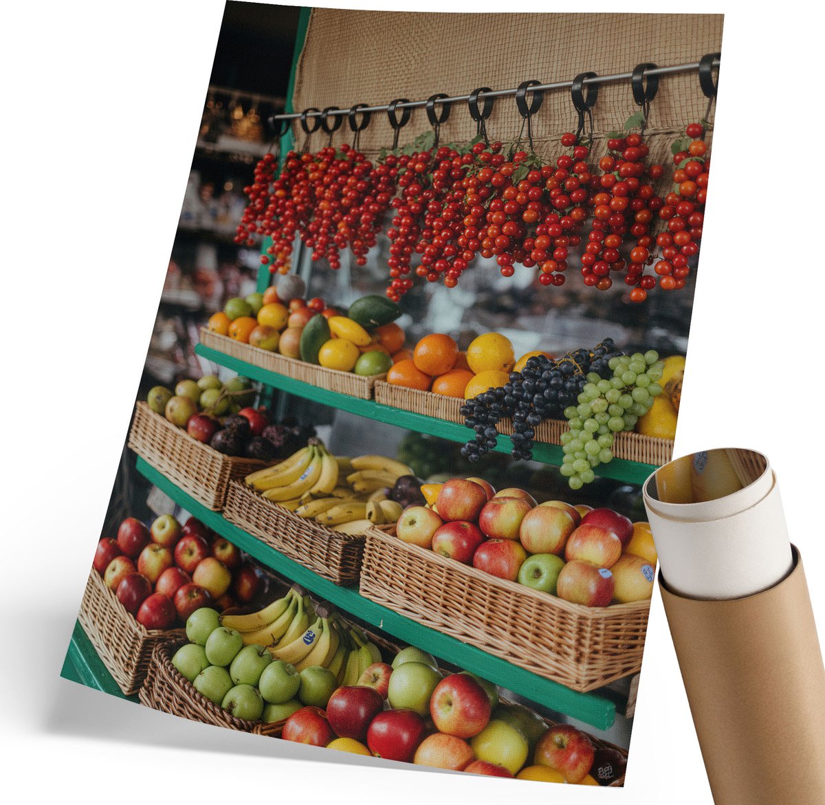 Coloray Polycanvas Wandposter - Fruitmarkt, Fotografie - 210 x 297 mm - Rood Kunst - Rechthoek - Wandkunstwerk - Woonkamer, Slaapkamer, Kantoor - Rustiek