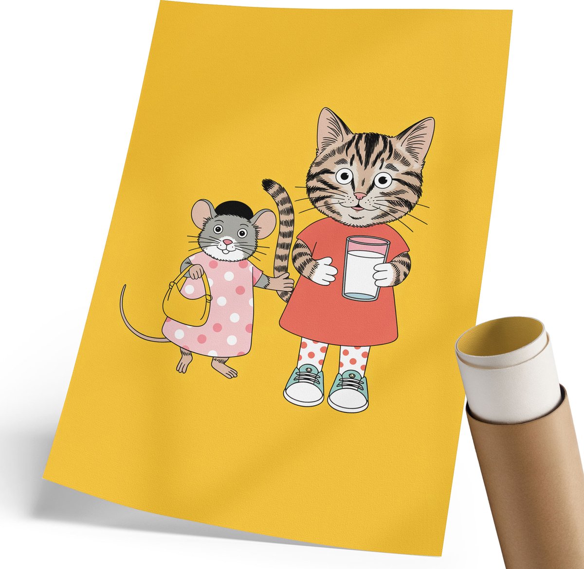 Coloray Polycanvas Wandposter - Tekening Van Dieren, Illustratie - 210 x 297 mm - Geel Motief - Rechthoek - Muurkunst - Woonkamer, Slaapkamer, Kantoor - Kinder