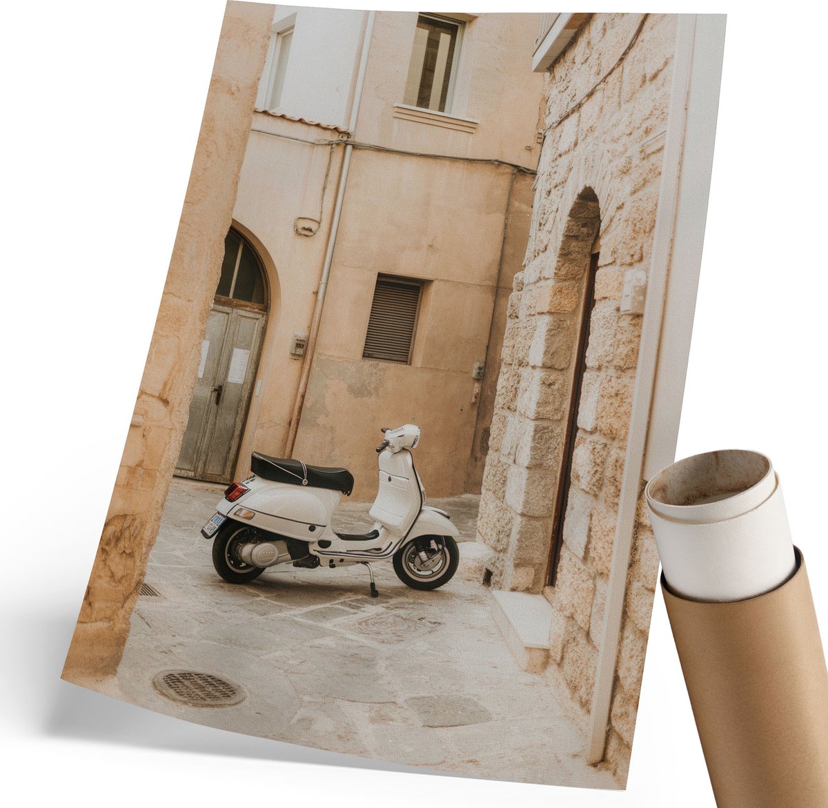 Coloray Polycanvas Wandposter - Italiaanse Straat, Fotografie - 210 x 297 mm - Beige Patroon - Rechthoek - Interieurdecoratie - Woonkamer, Slaapkamer, Kantoor - Klassiek