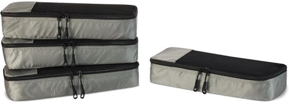 Reis Organizers Set - Bagage Cubes - Kleding Opbergen - 4 Delige Set - Smal Forma - Grijs