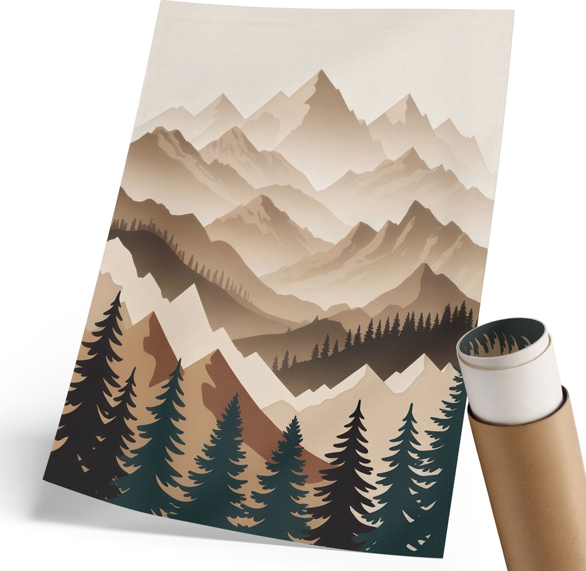 Coloray Polycanvas Wandposter - Berglandschap, Schilderen - 210 x 297 mm - Beige Decoratie - Rechthoek - Canvasposter - Woonkamer, Slaapkamer, Kantoor - Expressief