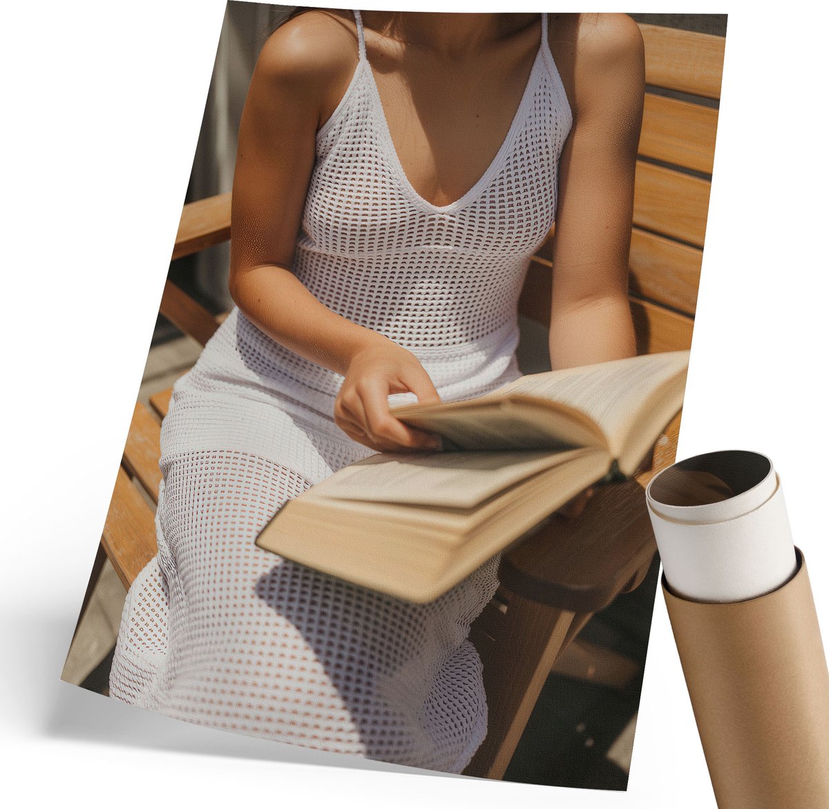 Coloray Canvas Poster Polycanvas - Lezen Door Vrouwen, Fotografie - 210 x 297 mm - Wit Decoratie - Rechthoek - Decoratieve poster - Woonkamer, Slaapkamer, Kantoor - Vintage