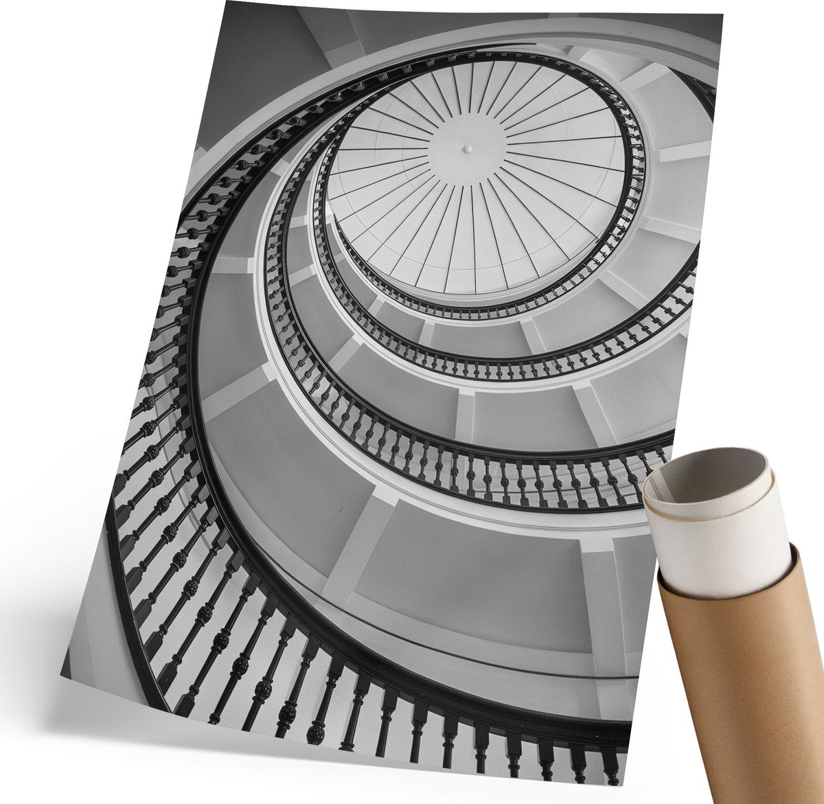 Coloray Polycanvas Poster - Wenteltrap, Fotografie - 210 x 297 mm - Wit Wanddecoratie - Rechthoek - Kunstposter - Woonkamer, Slaapkamer, Kantoor - Klassiek