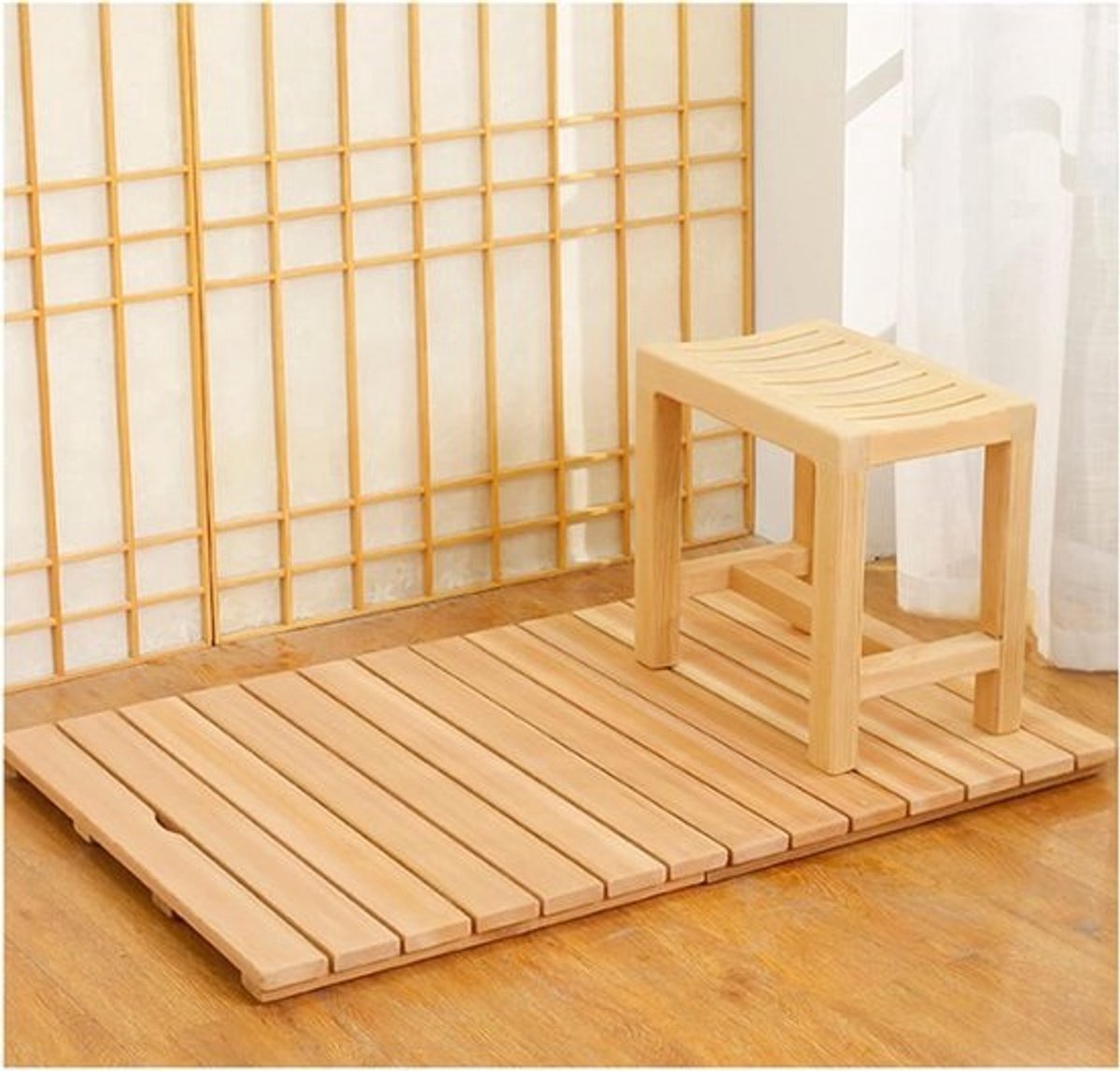 Douchemat Bamboe Hout - Badmat Antislip - Veilig Douchen - Natuurlijk Milieuvriendelijk Materiaal - 80x100cm - Natuurlijk Hout