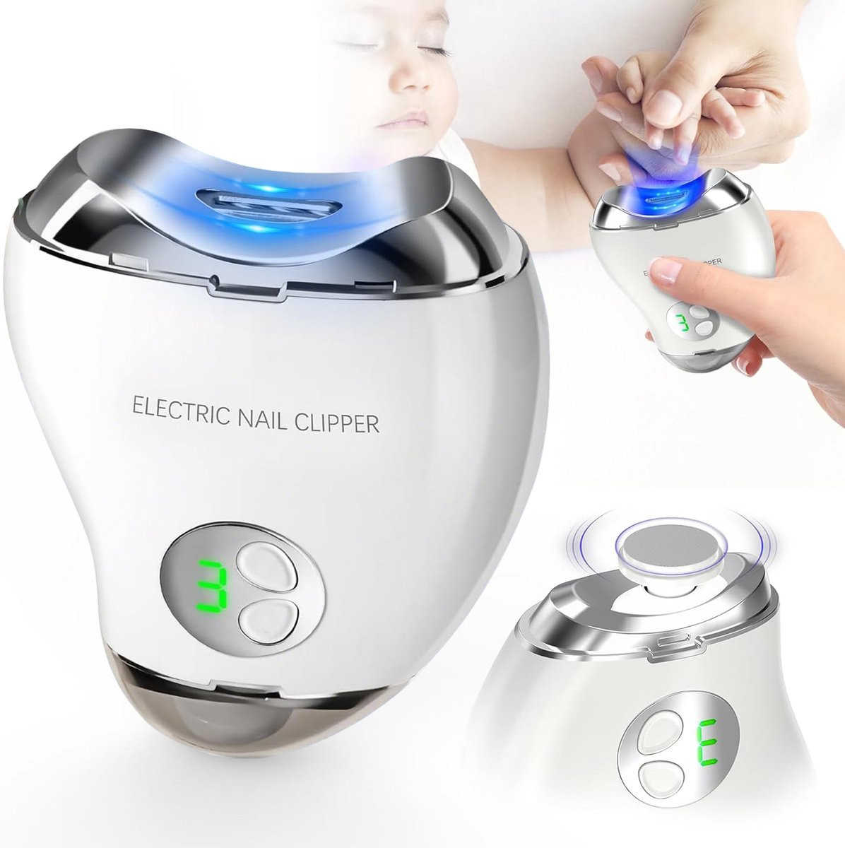 Elektrische Nagelknipper - Veilige Nagelknipper - Met Led-Lampje En Nagelvijl - Nagelknipper Met 3 Snelheidsstanden