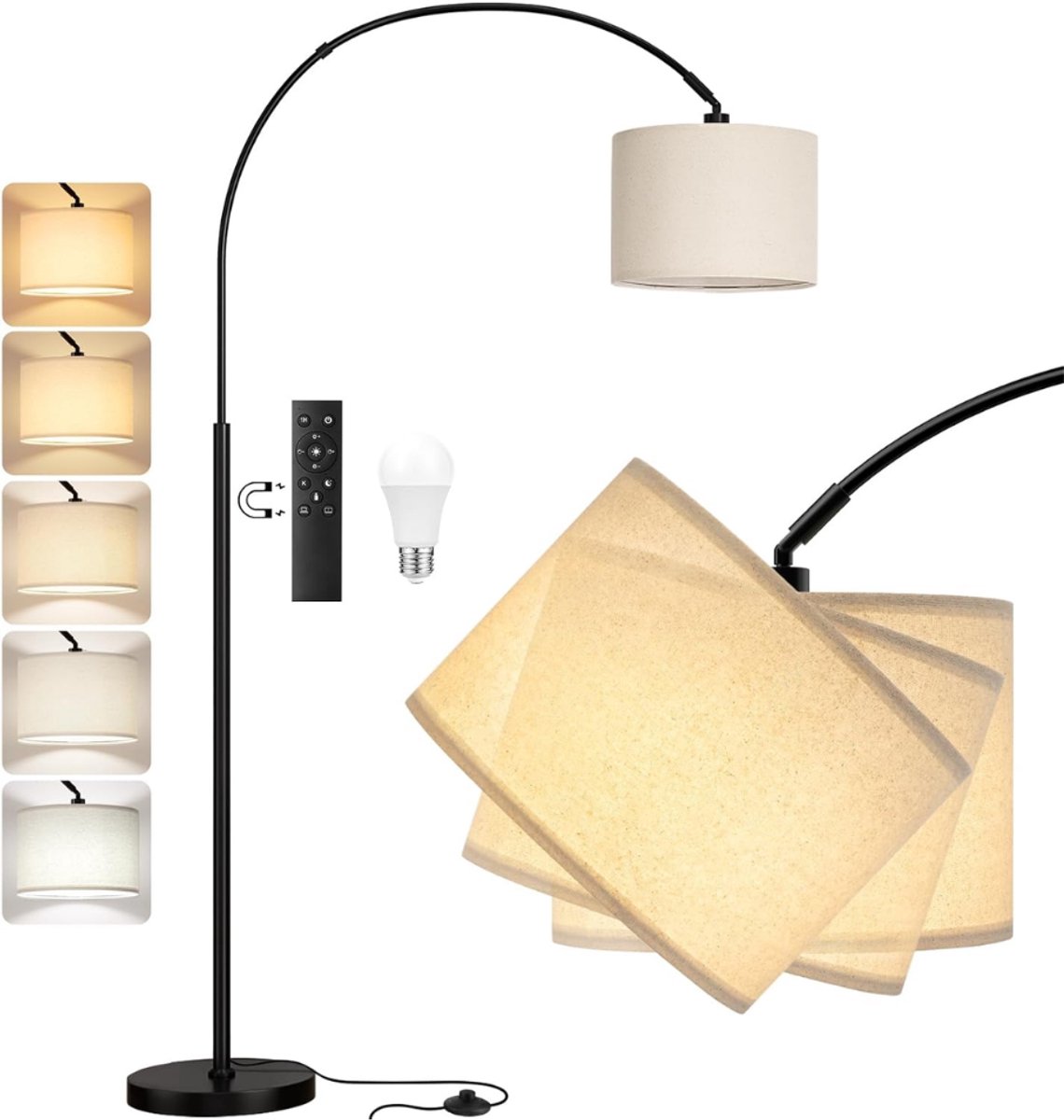 DYVNS® Staande Booglamp - Vloerlamp - Lamp Industrieel - Dimbaar - Met Afstandsbediening