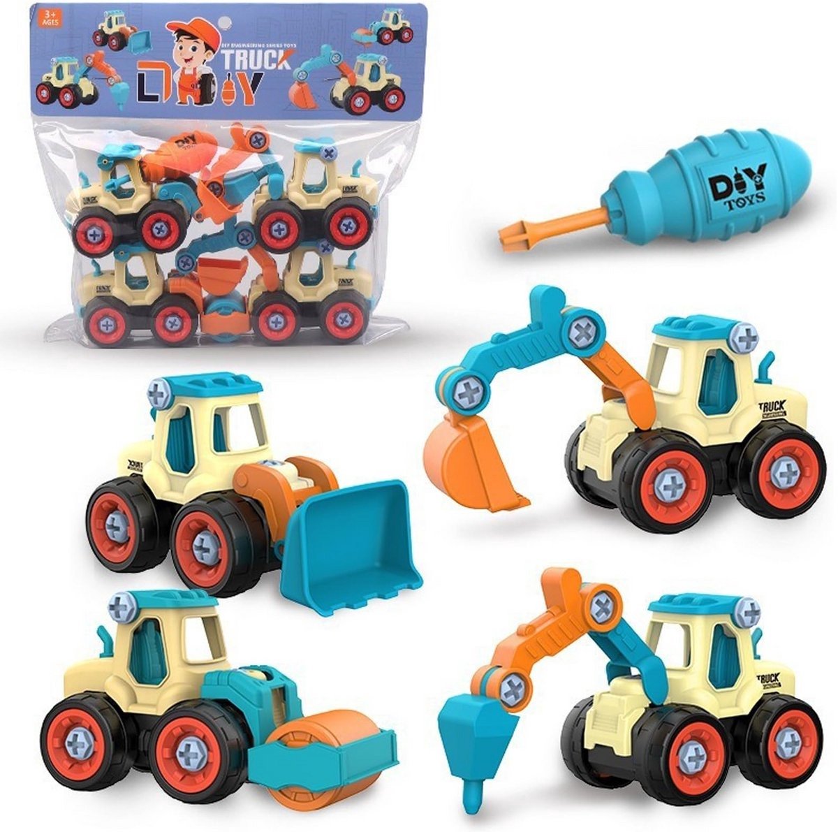 Casalora® 4-in-1 DIY afneembaar bouwvoertuig speelgoed Educatief afneembaar gesimuleerd graafmachine model Technisch voertuig Jongensspeelgoed