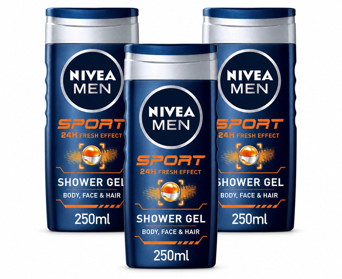 3 x NIVEA MEN – Douchegel – Sport – 250 ml - Bulkverpakking - 3 stuks