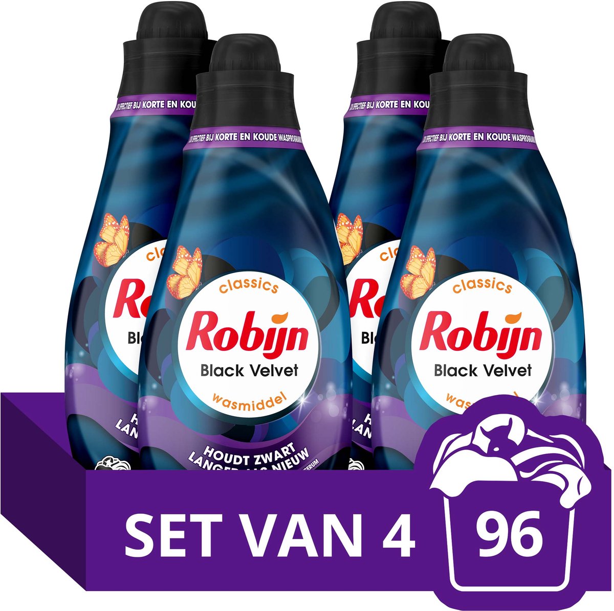 Robijn - Vloeibaar Wasmiddel - Klein & Krachtig -Black Velvet - 4 flessen - 96 wasbeurten - Voordeelverpakking