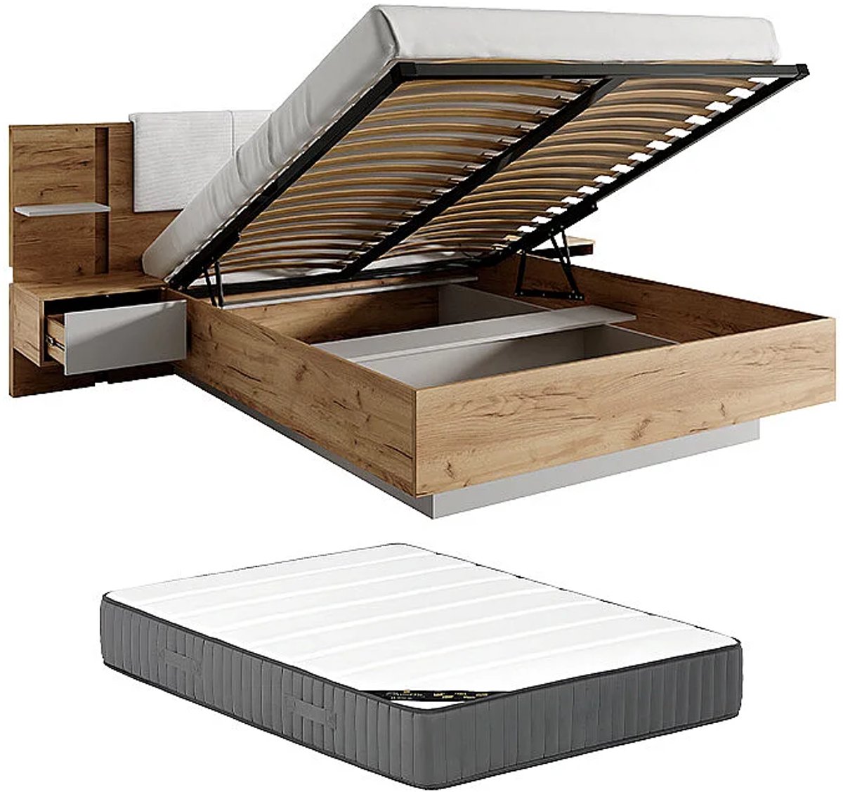 Vente-unique Bed met opbergruimte fluweel natuurlijk licht, wit 160 x 200 cm