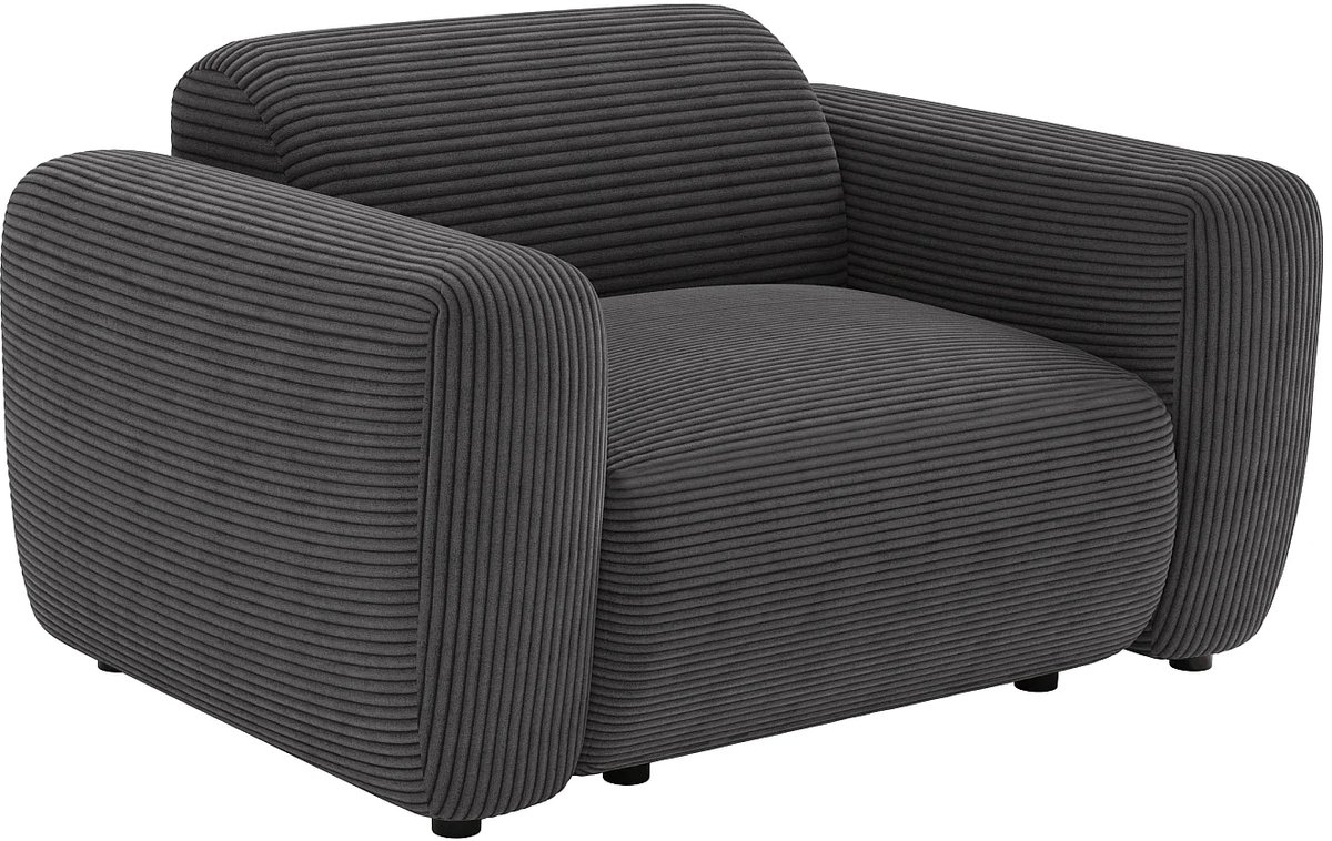 Vente-unique Fauteuil in donkergrijs ribfluweel POGNI van Maison Céphy Antracietgrijs