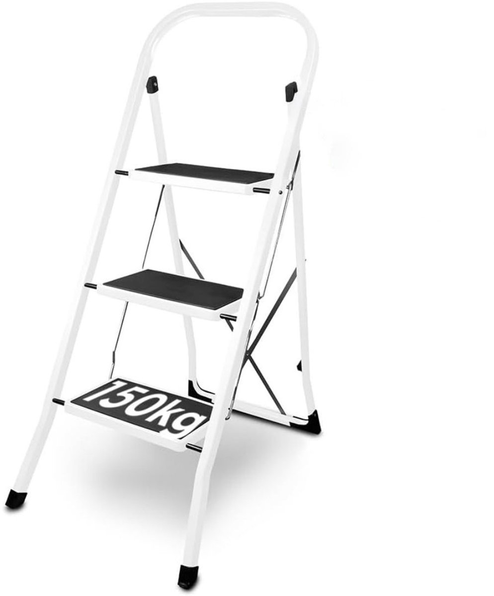 Zolvano® Huishoudtrap 3 Treden - Keukentrap Inklapbaar - Opstapje -Wit en zwart