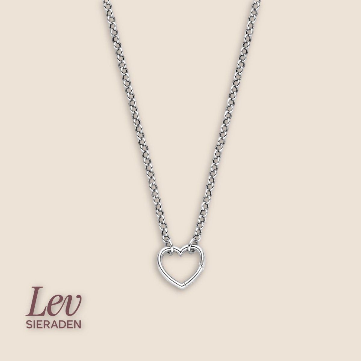 Lev Sieraden - Hartjes ketting - Hart anker collier 46cm - 925 zilveren ketting - Gerhodineerd 925 zilver