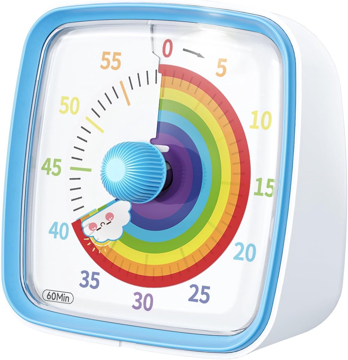 Visuele timer van 60 minuten - met nachtlampje - afteltimer - geschikt voor klaslokalen/thuis/keukens/kantoren - regenboogpatroon - geschikt voor kinderen en volwassenen (blauw)