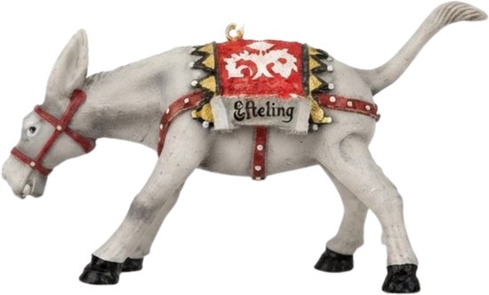 Ornement d'âne blanc avec harnais rouge et selle avec l'inscription "Efteling".