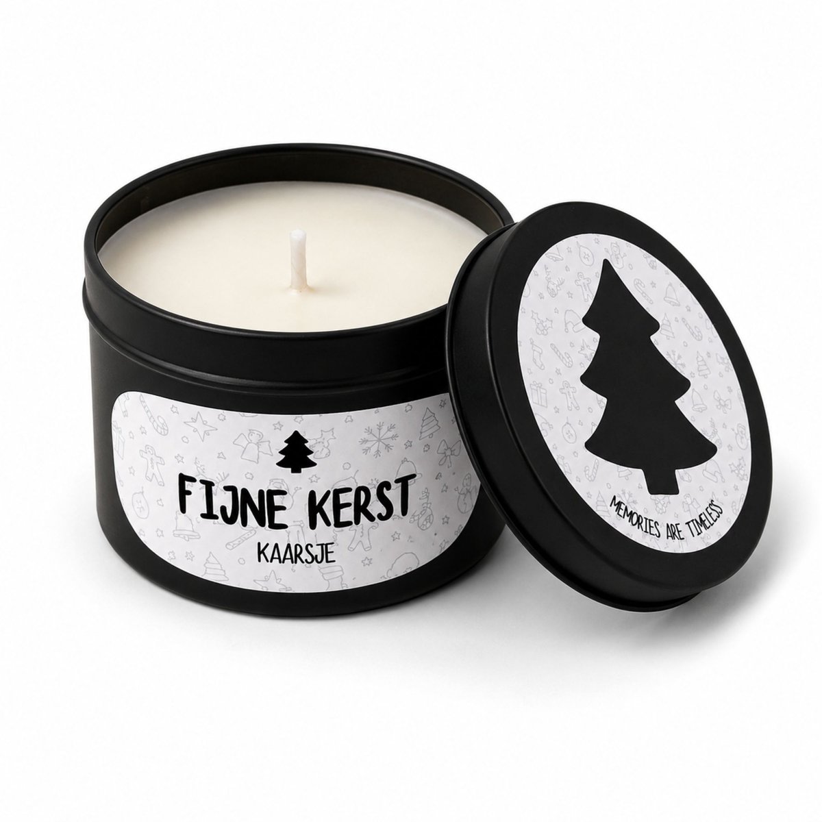 Memories Are Timeless Fijne Kerst Geurkaars Vanille - Kaars in Zwart Blikje - 10 Branduren - Klein Kerstcadeau
