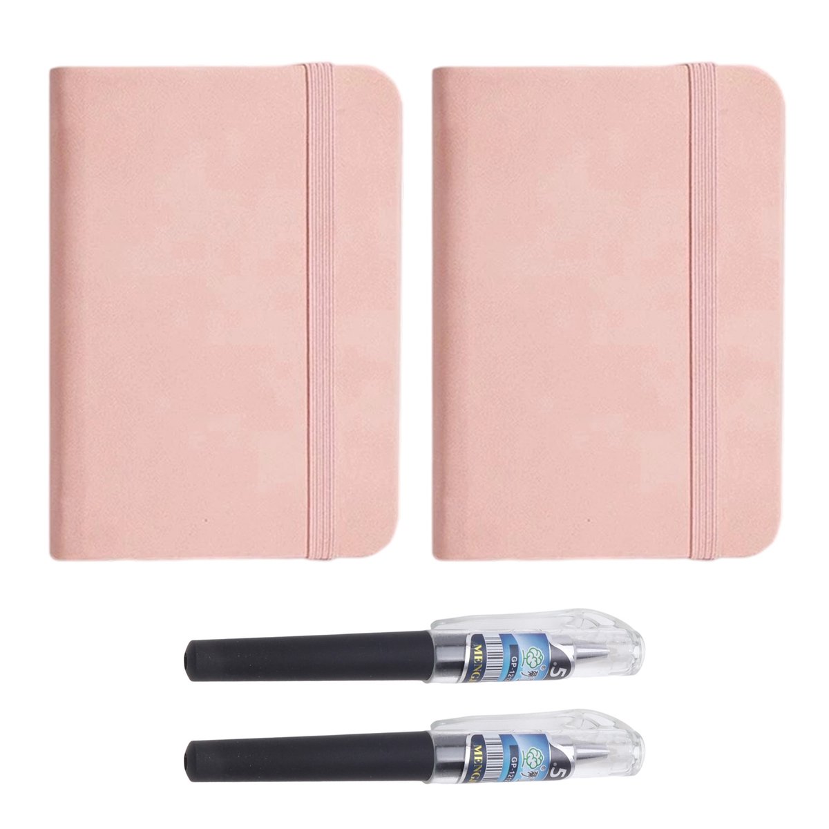 Klein Zaknotitieboek met Pen - 2 stuks - Leren Notitieboek met Elastische Band - Compact Schrijfboek voor Dames en Heren - Voor Werk, Kantoor en Onderweg - roze