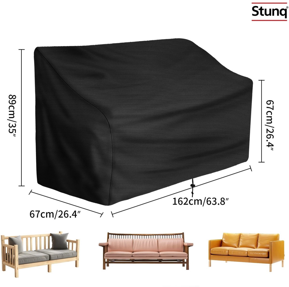 Stunq Waterdichte meubelhoes voor 3-zits bank, zwart, 162x67x89 cm