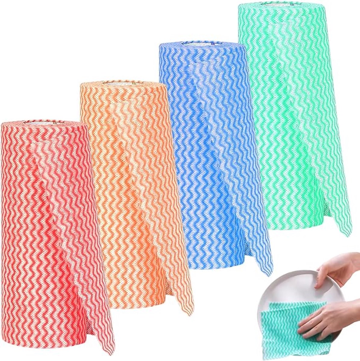 wegwerp reinigingsdoek - Schoonmaakdoekjes - Vaatdoek - Microvezeldoekjes - Wasbaar keukenpapier - herbruikbare - voor reinigen van servies, afzuigkappen, schoenen, tafels, vloeren - 4 rollen - 19.5×25cm