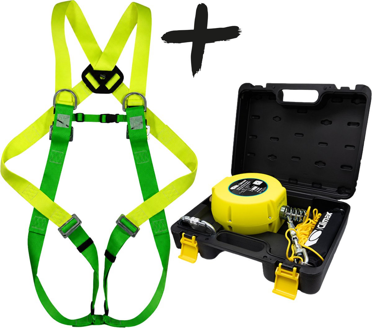 Valbeveiligingsset Harnas 27C met 10m Valstopper - Veiligheidsharnas M-L-XL - Automatisch Valstopapparaat 10M - Complete Valbeveiliging Set