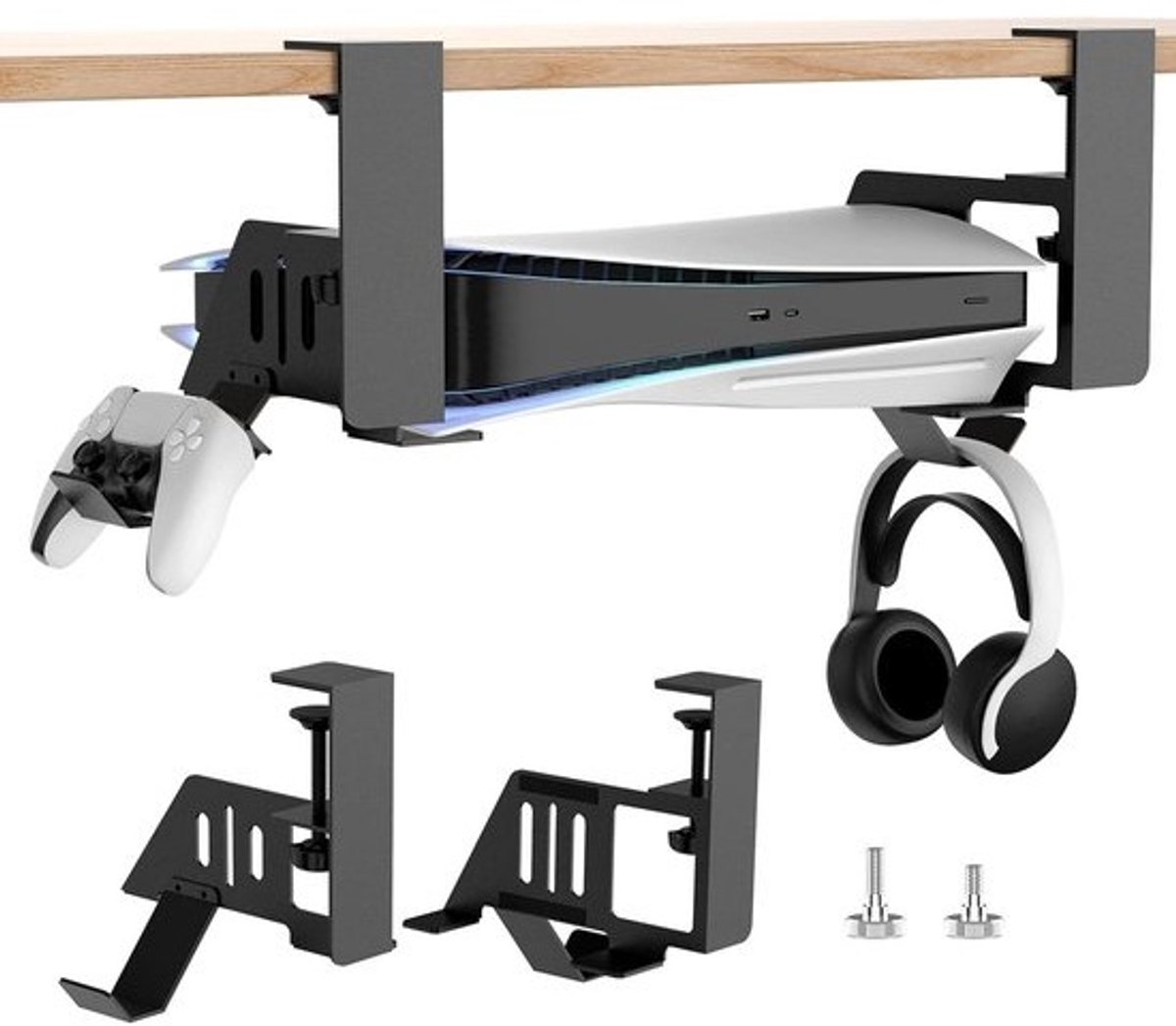 Console Houder - Onderbouw Mount - Gaming Setup Organiseren - Geen Schroeven Nodig - 6.8 kg Draagvermogen - Zwart