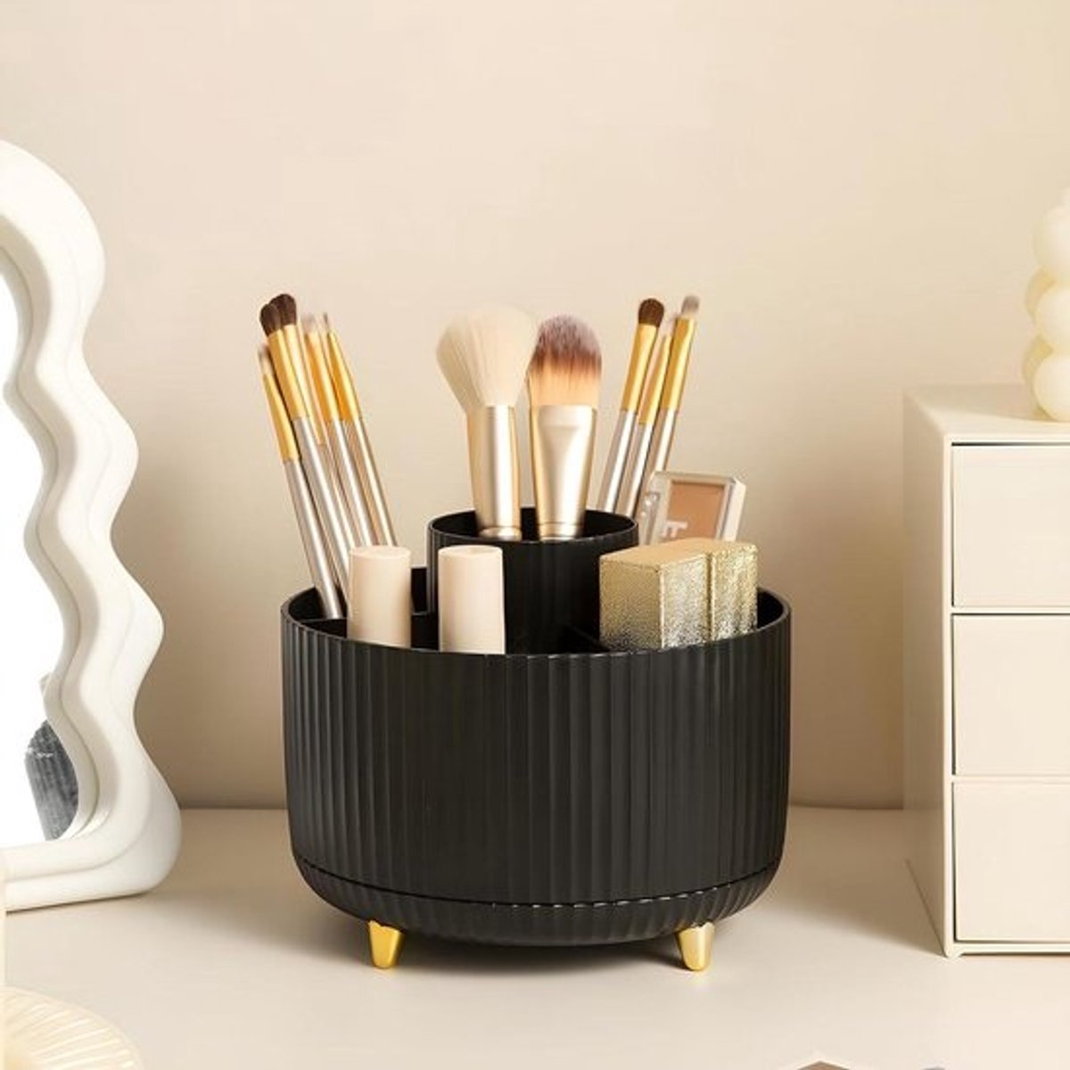 Make-up organizer - Cosmetica houder - Bureau organiseren - 360 graden rotatie - 12.4 x 15 cm - Zwart