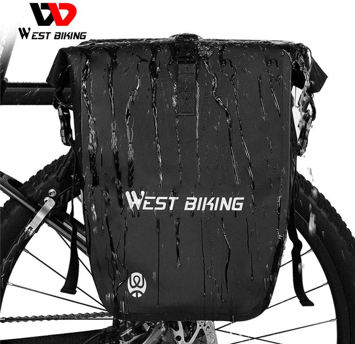 WEST BIKING - Fietstas 25L – Waterdicht – Enkele Bagagedragertas – Reflecterend – Zwart