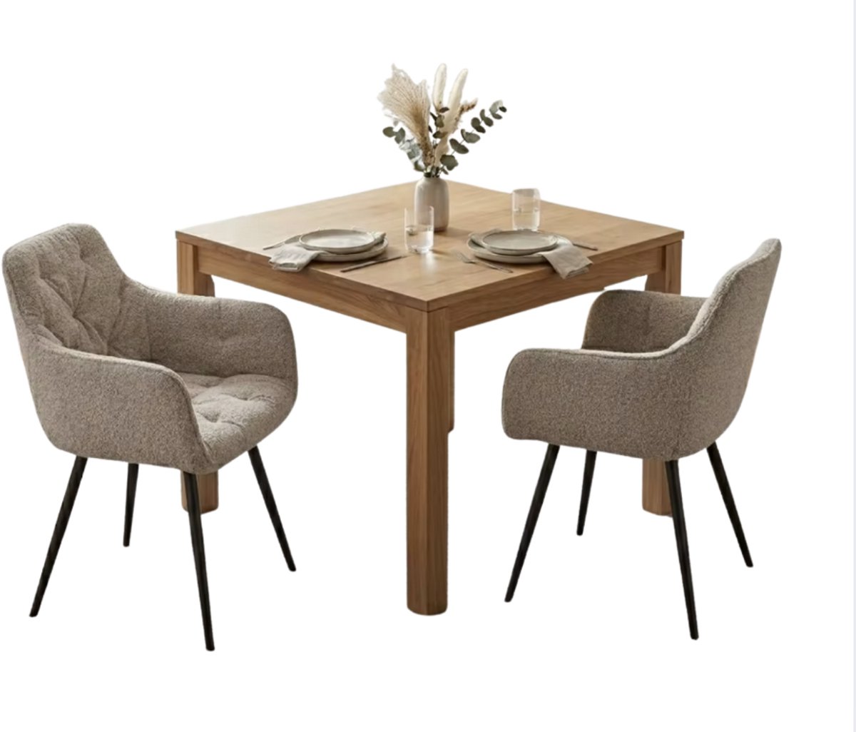 NextNovaDeals eetkamerstoelen - Set van 2 stoelen - Gestoffeerde stoelen - Armleuning keukenstoel - Metalen poten - Bouclé koordstof
