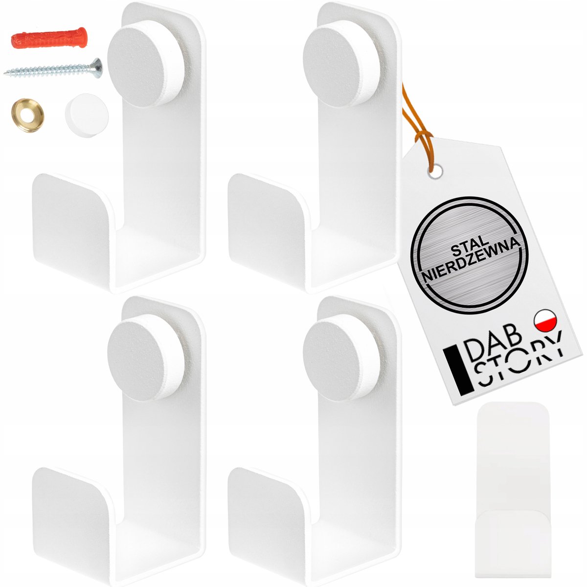 4x Witte RVS Matte Haken voor Handdoeken - Wandmontage