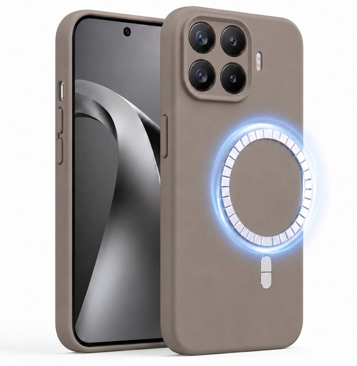 Hoesje geschikt voor Xiaomi 17 - Hoesje geschikt voor Magsafe - Draadloos opladen - Gehard Glas - Taupe