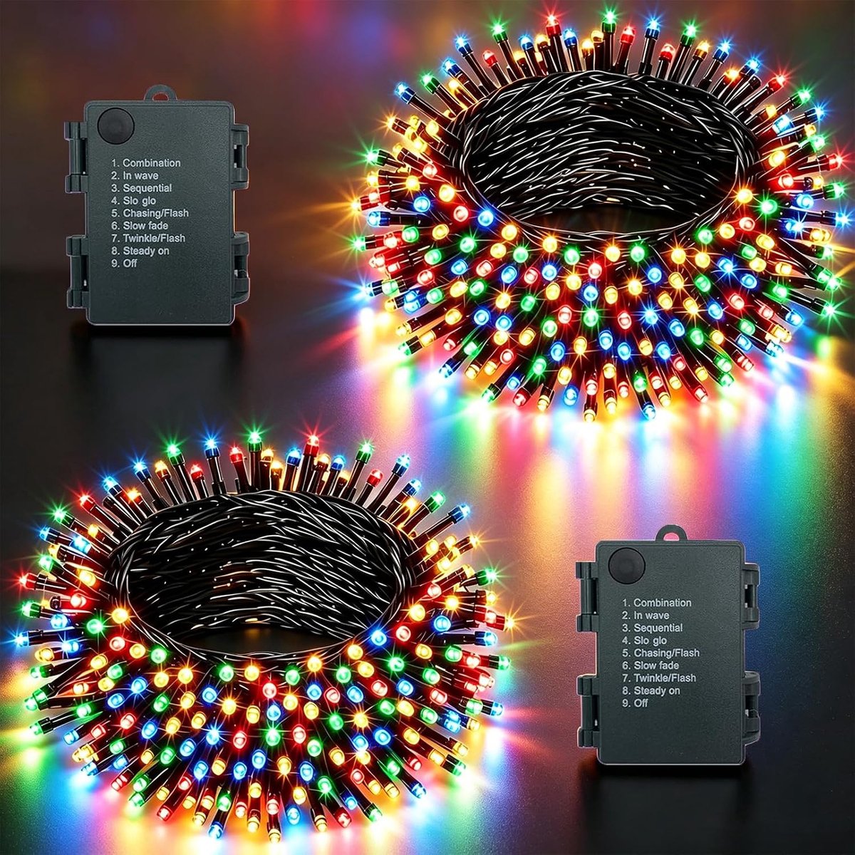 Lichtsnoer 10m - 2 stuks 100 LED - Op Batterijen - IP44 Waterdicht - 8 Standen - Kerst