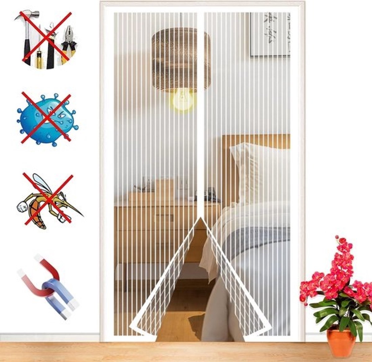 Magnetisch Vliegengaas - Insectenhor Deur Gordijn - Insecten Buiten Houden - Automatische Sluiting - 90 x 220 cm - Wit