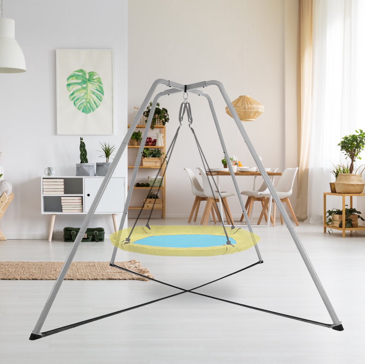 Wishdor Hangstoel ophangsysteem - A-frame standaard - Staal - Grijs - Voor binnen buiten - Geschikt voor kinderen en volwassenen - 220 x 220 x 200 cm
