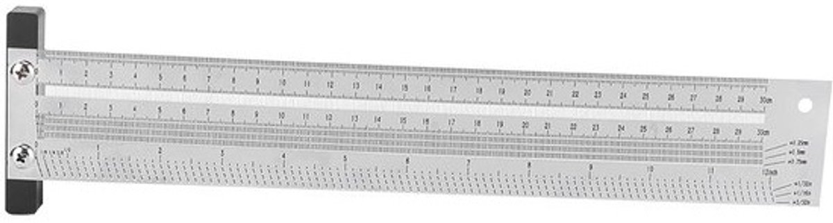 Precisieliniaal Houtbewerking - T-liniaal Tekengereedschap - Nauwkeurig Markeren - Roestvrij Staal - 30.5 cm - Zilver