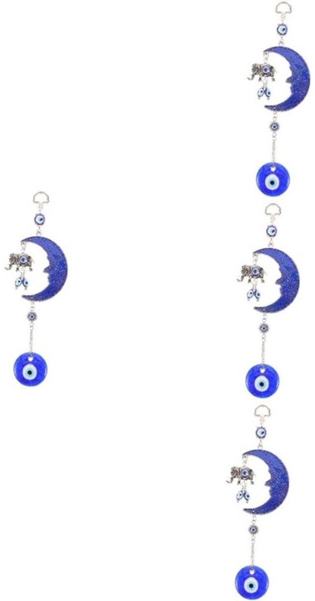 Boze Oog Hangdecoratie - Maan Amulet Geluk - Huis Decoratie - Handgemaakte Alliage Charm - 4 stuks - Blauw