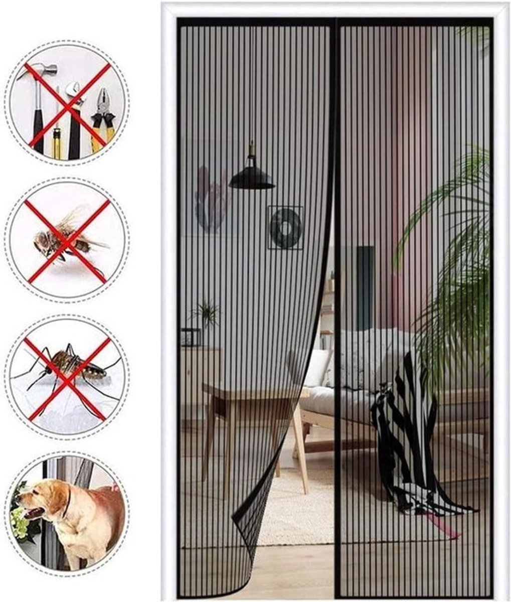 Magnetische Hordeur - Vliegenhor Deur Horrengordijn - Insecten Buiten Houden - Automatisch Sluitend - 90x210cm - Zwart