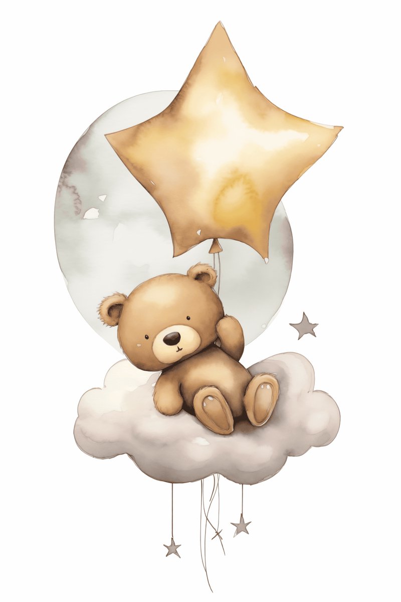 Lief Beertje - Teddybeer - Beertje met Ster - Kinderkamer - Babykamer - voor Kinderen - Beren - posters - formaat 30x40cm - Wanddecoratie - XS1862YR