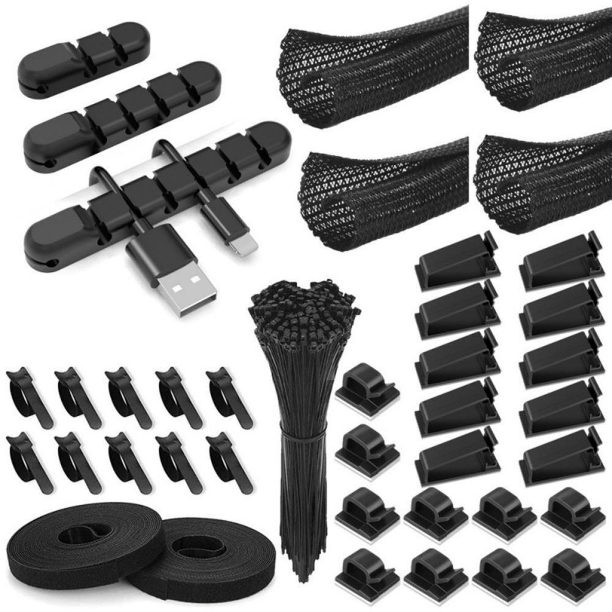 SSTRWGOOD 139 Stuks Kabelbinders Set - Kabelmanagement Kit - Zelfklevende Kabelbinder en Kabelklemmen - Eenvoudige Installatie met Automatisch Omsnoeren - Geschikt voor TV PC Laptop en Meer Elektronica - Plastic