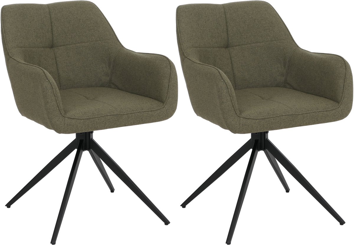 Set van 2 eetkamerstoelen MCW-O47, keukenstoel met armleuningen, draaibaar met Auto-Return, stof/textiel (270 g/m²) ~ groen
