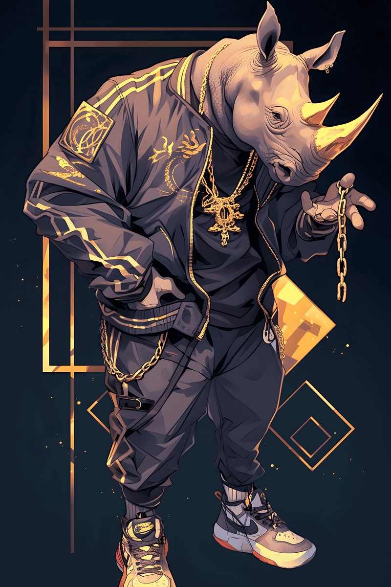 Neushoorn Poster - Hiphop - Muzikale - Dieren - Kunst - Stijlvolle - Unieke - posters - formaat 30x40cm - Wanddecoratie - XS2806MT