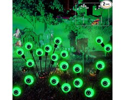2 stuks - Halloween buitenverlichting - Halloween-verlichting - Solar Tuinverlichting op Zonne Energie - 16 LED-ooglampen - Buitenverlichting op zonne-energie - Halloween buitendecoraties - Geschikt voor terrassen, tuinen, gazons en feesten - Groen