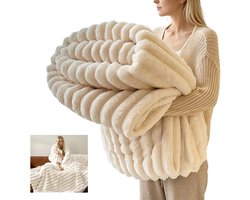 Pluche deken voor op de bank - Slaapbankdeken - Pluche deken met konijnenprint - Flanellen deken - Melkfleece deken - Deken - Machinewasbaar - 120*200 cm - Geschikt voor slaapkamers, woonkamers, voor warmte, enz. - Wit