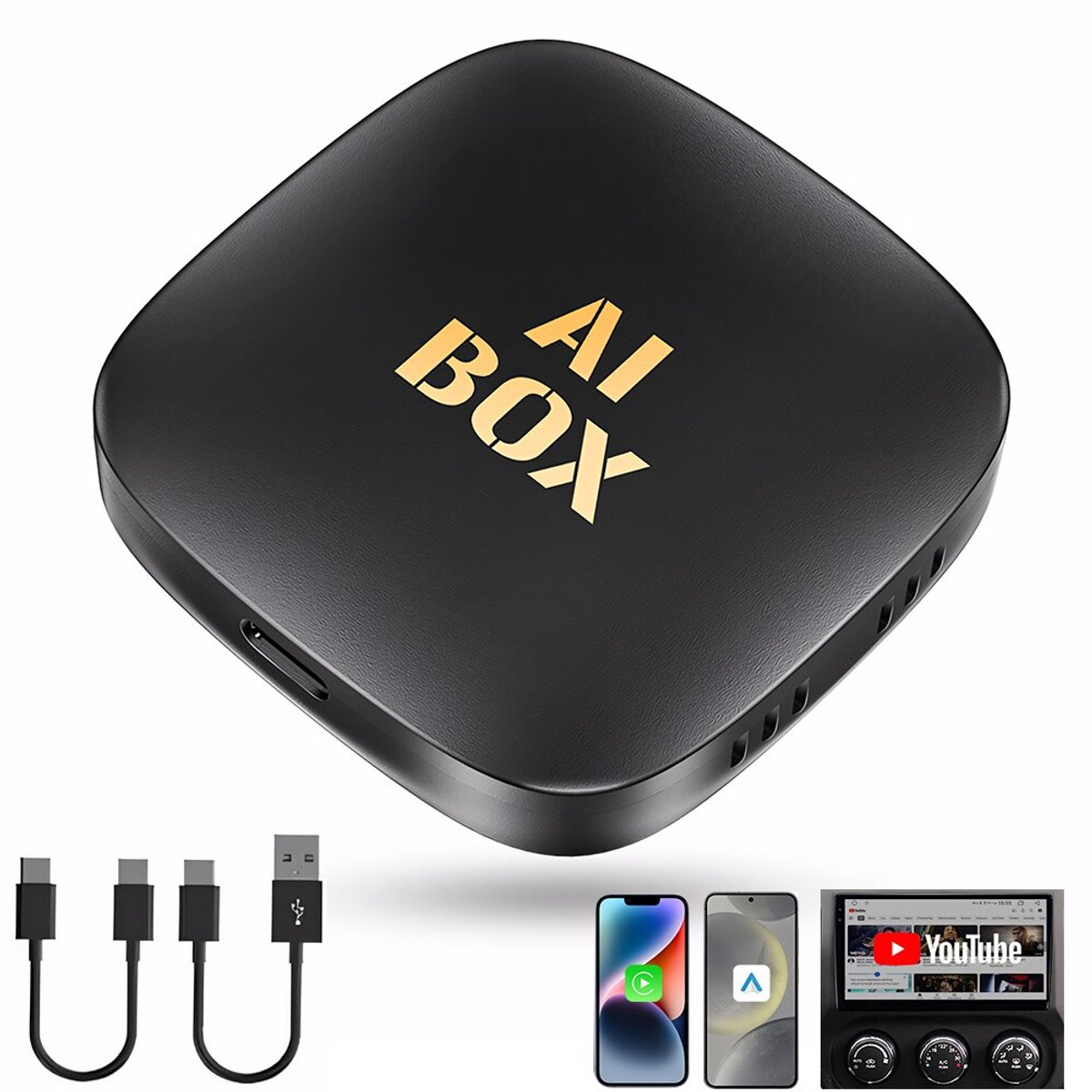Draadloze CarPlay AI‑box voor auto – Android 13,2GB/16GB & Bluetooth5.0– AI‑box CarPlay met Netflix en YouTube –5GHz WiFi Plug and Play voor auto’s met fabrieksbedrade CarPlay