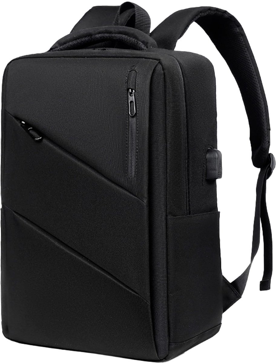 casalora - Laptop Rugzak - Met USB Oplaadpoort - Laptop Rugtas t/m 15 inch - Rugzak - Laptoprugzak - Schooltas - Unisex - Zwart