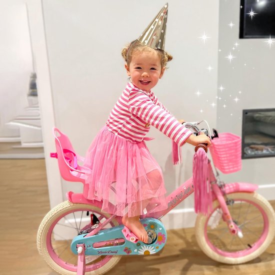 Joystar Little Daisy Meisjesfiets - 14 Inch - Kinderfiets met zijwieltjes 3, 4 & 5 jaar - 92-120 Kledingmaat - Roze Fiets 14 inch - Mandje - Poppenzitje - Bel - Handrem - Roze van JOYSTAR — afbeelding 3