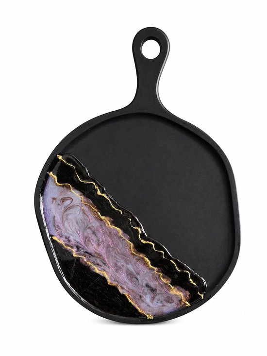 Sev Art Gallery - Decoratieve Serveerplank - Mangohout met Resin - Zwart Paars-Goud - 57 x 37 cm